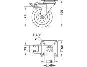 D75mm Castor Swivel w Brake PL Galv