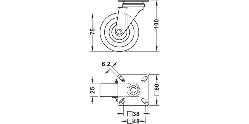 D75mm Castor Swivel wo Brake PL Galv