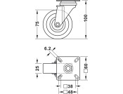 D75mm Castor Swivel wo Brake PL Galv