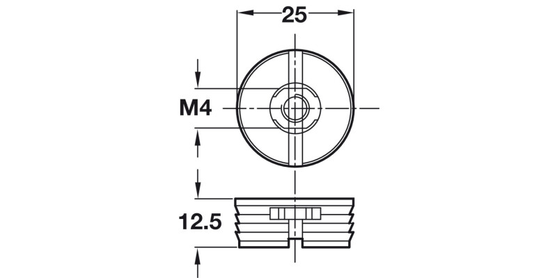 Drawer Front Adjuster M4 D25mm Pl/St Blk