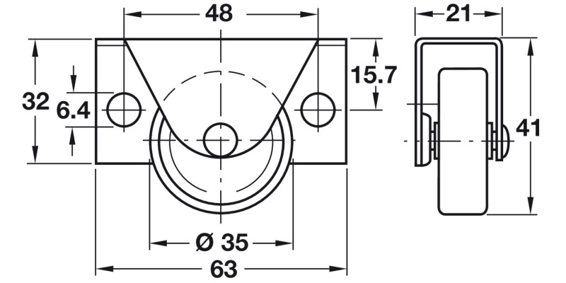 D35mm Castor Fixed wo Brake PL Galv/Wht