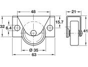 D35mm Castor Fixed wo Brake PL Galv/Wht
