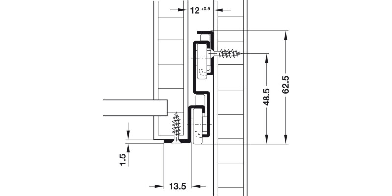 Roller Drawer Runner Base Full 50kg 300mm Wht