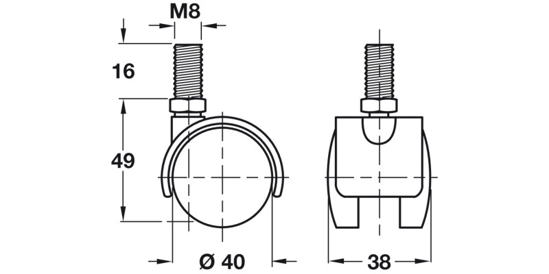 D40mm Twin Castor Swivel wo Brake M8 Bk