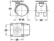 D40mm Twin Castor Swivel w Brake PL Bk