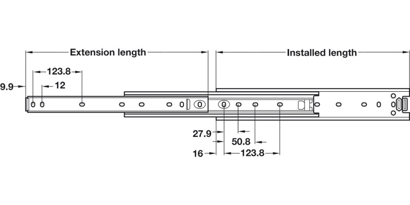 3301 BB Drawer Runner MD Full 67kg 356mm BZP