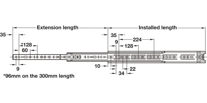 3732 BB Drawer Runner Full 40kg 600mm BZP
