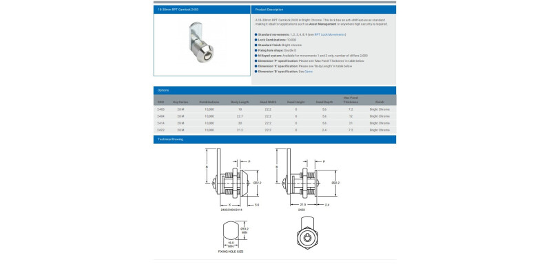 RADIAL PIN TUMBLER LOCK 2422 KEYED ALIKE