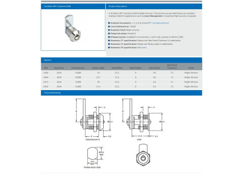 RADIAL PIN TUMBLER LOCK 2422 KEYED ALIKE
