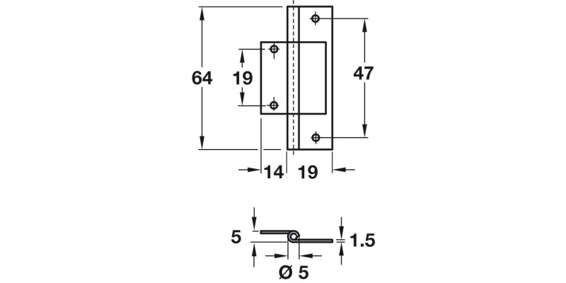 Flush Hinge 64x19mm Inset Stght 290 Self