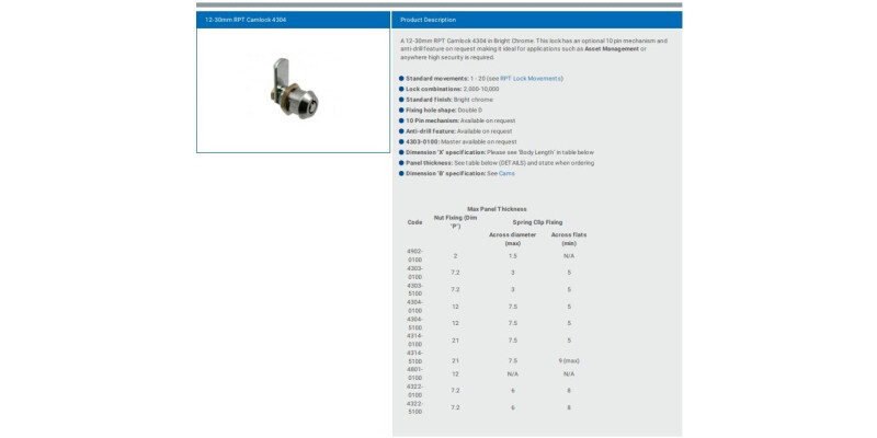 RADIAL PIN TUMBLER LOCK 4322