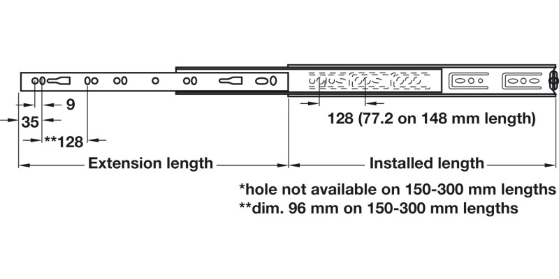 3832 BB Drawer Runner Full 50kg 400mm Blk