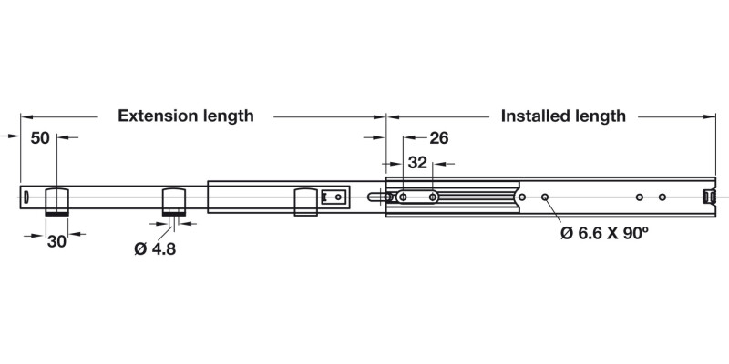 5517-60 BB Drawer Runner Full 60kg 500mm BZP