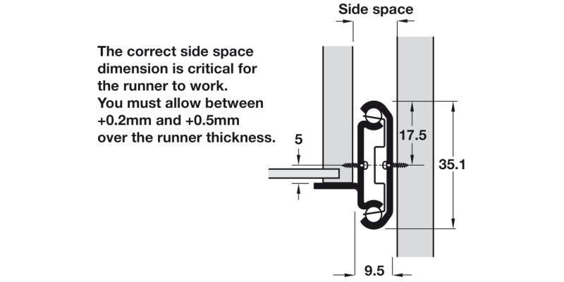 2002 BB Drawer Runner 2Way Sgl 32kg 508mm BZP