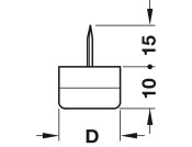 Pin Type Glide D=15mm Plastic White/Black Rubber