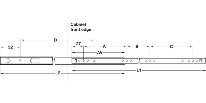 BB Drawer Runner 17mm Groove Sgl 10kg 251-400mm