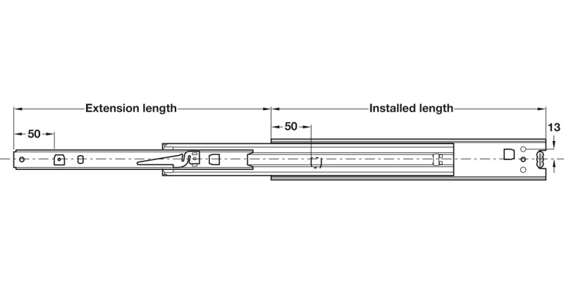 3320-50 BB Drawer Runner Full 60kg 550mm BZP