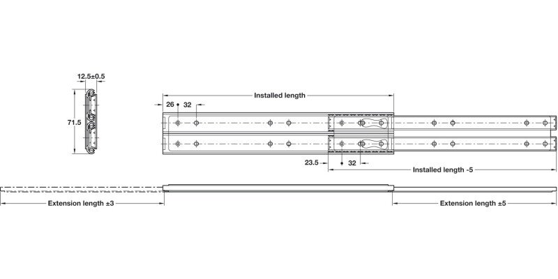6026 BB Drawer Runner 2Way Sgl 90kg 400mm BZP