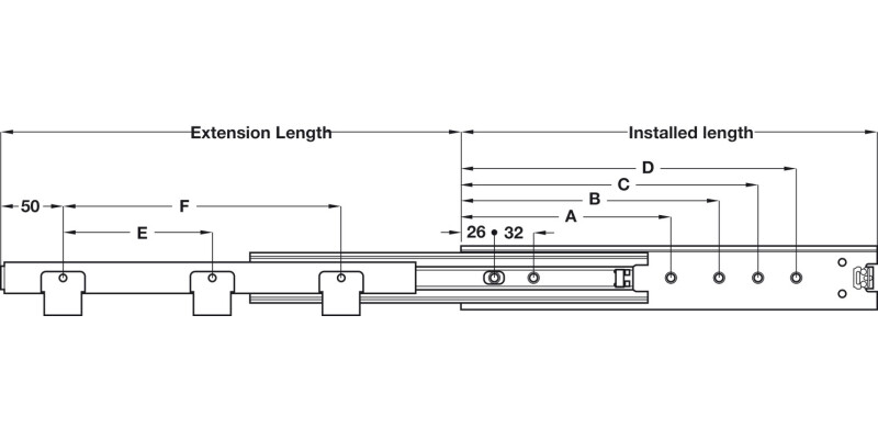 3301-60 BB Drawer Runner Full 60kg 300mm BZP