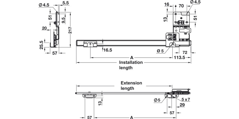 Accuride 1321 Pivot Sld DrRun Blk 506mm