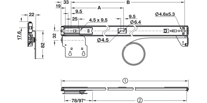Accuride 1432 Pivot Sld DrRun Blk 608mm