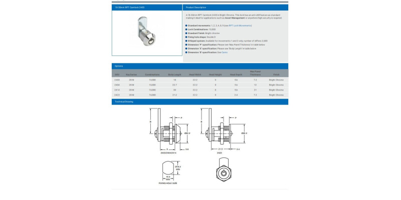 RADIAL PIN TUMBLER LOCK 2403 - 18MM