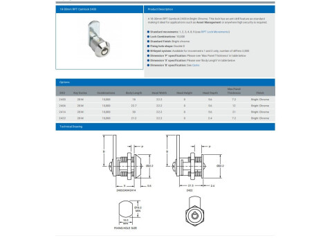 RADIAL PIN TUMBLER LOCK 2403 - 18MM