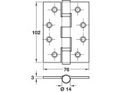 Butt Hinge BB Sqr 102x76mm 201 SSS 3Pk