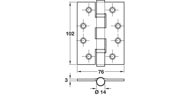 Butt Hinge BB Sqr 102x76mm 201 PSS