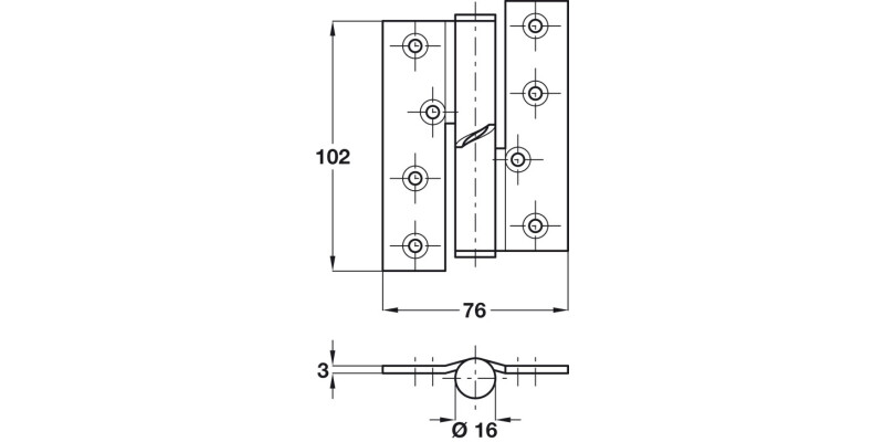 Butt Hinge Falling 102x76mm CW 304 SSS