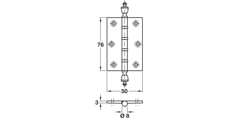 Butt Hinge Urn BB 76x50mm Brs PCP
