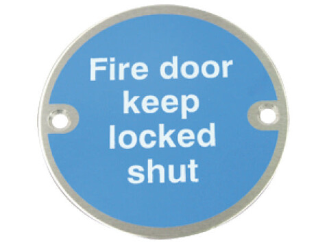 Fire Door Mandatory Sign, &Oslash; 76 x 1.5 mm Thick
