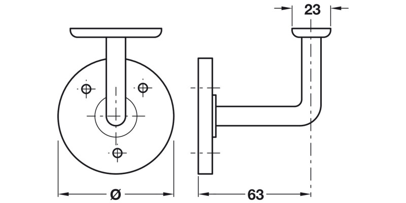 D63mm Handrail Bracket 63mm M.St Wht
