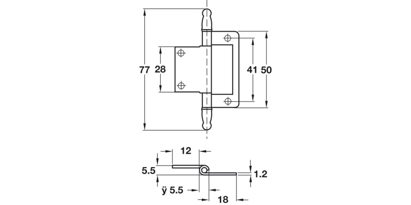 Flush Hinge 77mm MD Inset St/ZA EB