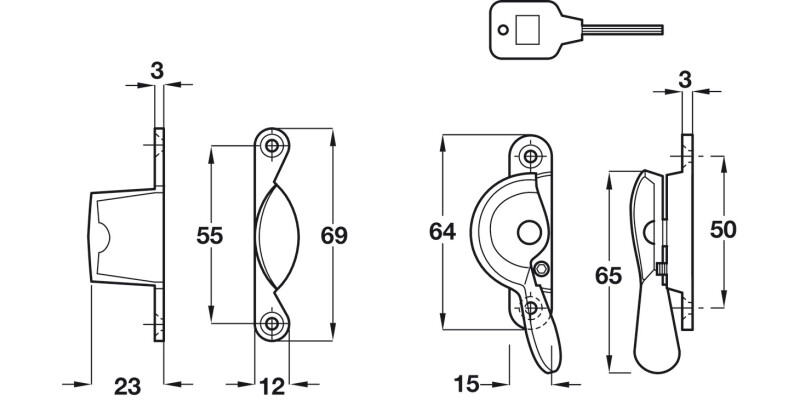 Sash Fastener Lock+Key Fitch Pat Brs PB