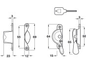 Sash Fastener Lock+Key Fitch Pat Brs PB
