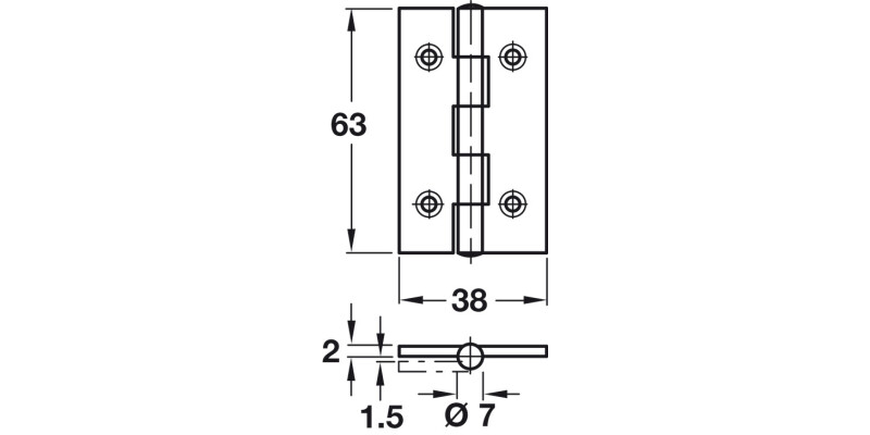 Butt Hinge 63x38mm Grade 4 SS PSS