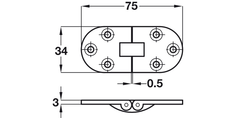Counterflap Hinge 75x34mm Brass PC