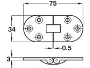 Counterflap Hinge 75x34mm Brass PC
