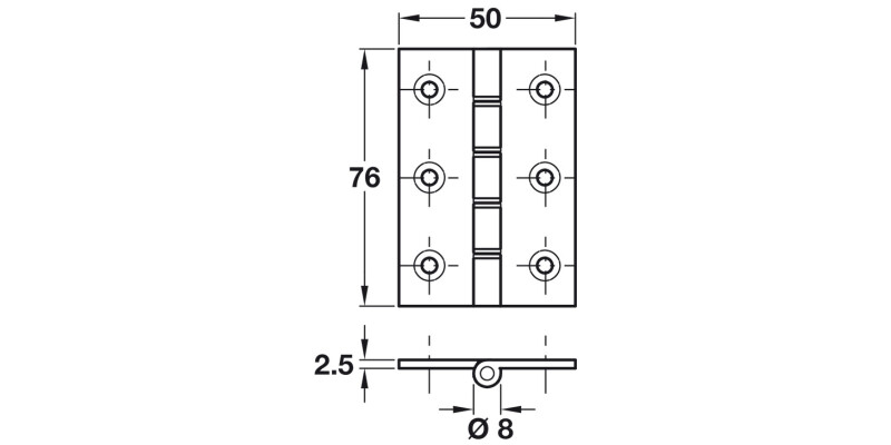 Butt Hinge DPBW Sqr 76x50mm Brass SN