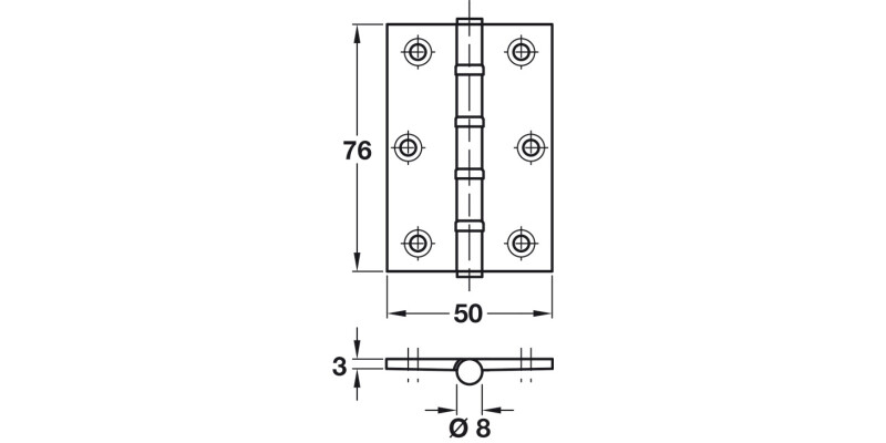 Butt Hinge BB Sqr 76x50mm Brs PCP