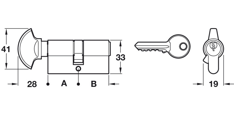 Pro Cyl Key+Turn One 30x30mm Brs SB Dif