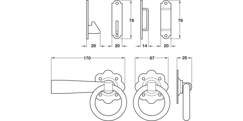 Plain Ring Gate Latch D67x170mm St Blk