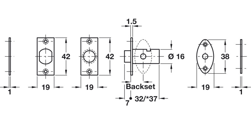 Mortice Window Security Bolt 19/37mm Brs