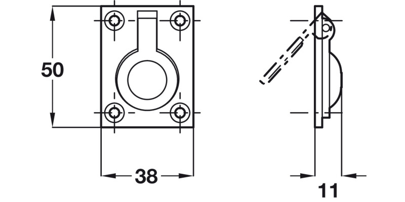 Flush Ring Pull Hdl 50x38x11mm Brass PB
