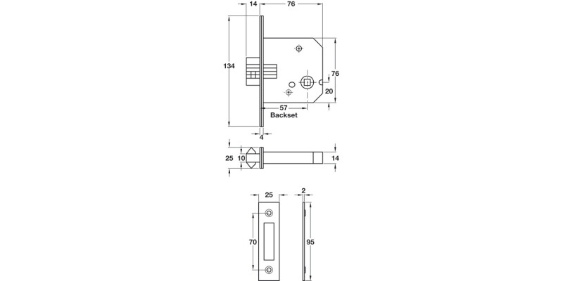 Mortice Clawbolt WC Lock 5/57/76mm SSS