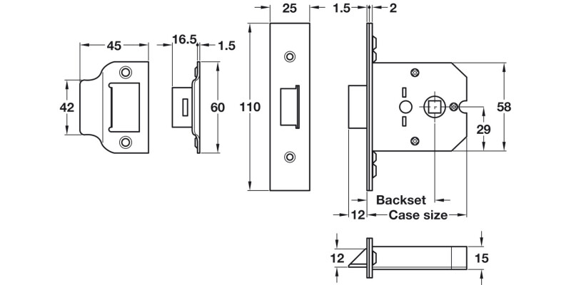 Mortice Box Latch 44/64mm SC