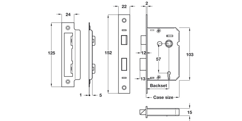 Sashlock+Keys 3 Lvr Mortice 58/78mm NP
