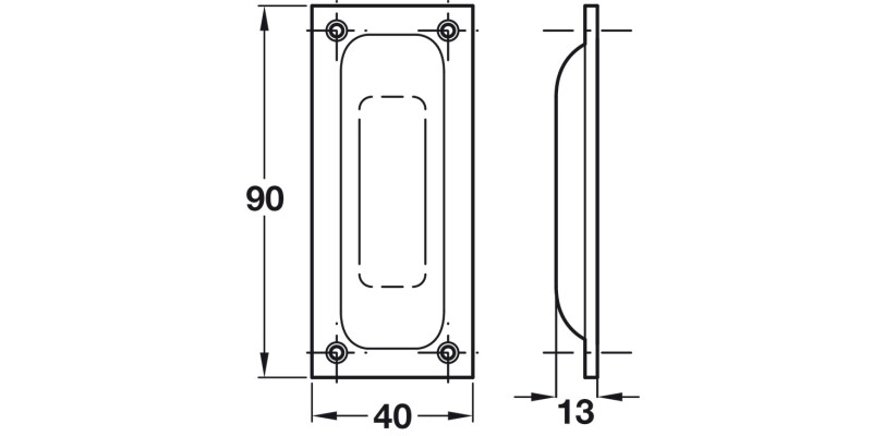 Flush Pull Hdl 90x40x13mm Alu SAA