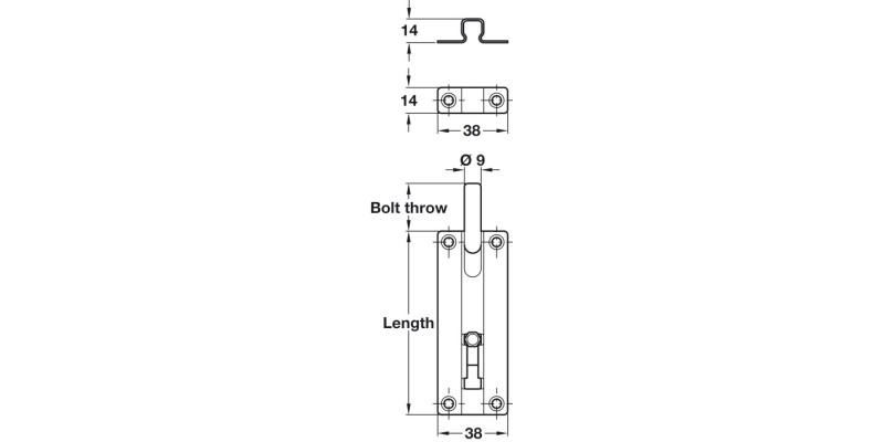 Barrel Bolt Straight 38x100mm SSS